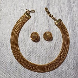 Vintage, Goldtone mesh necklace and earrings.